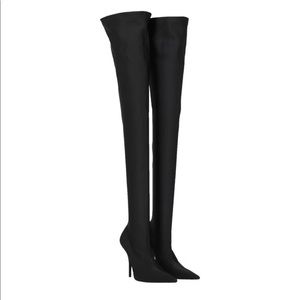 Balenciaga Black Spandex Pointed Toe Knife Thigh High Boots size 38 NIB